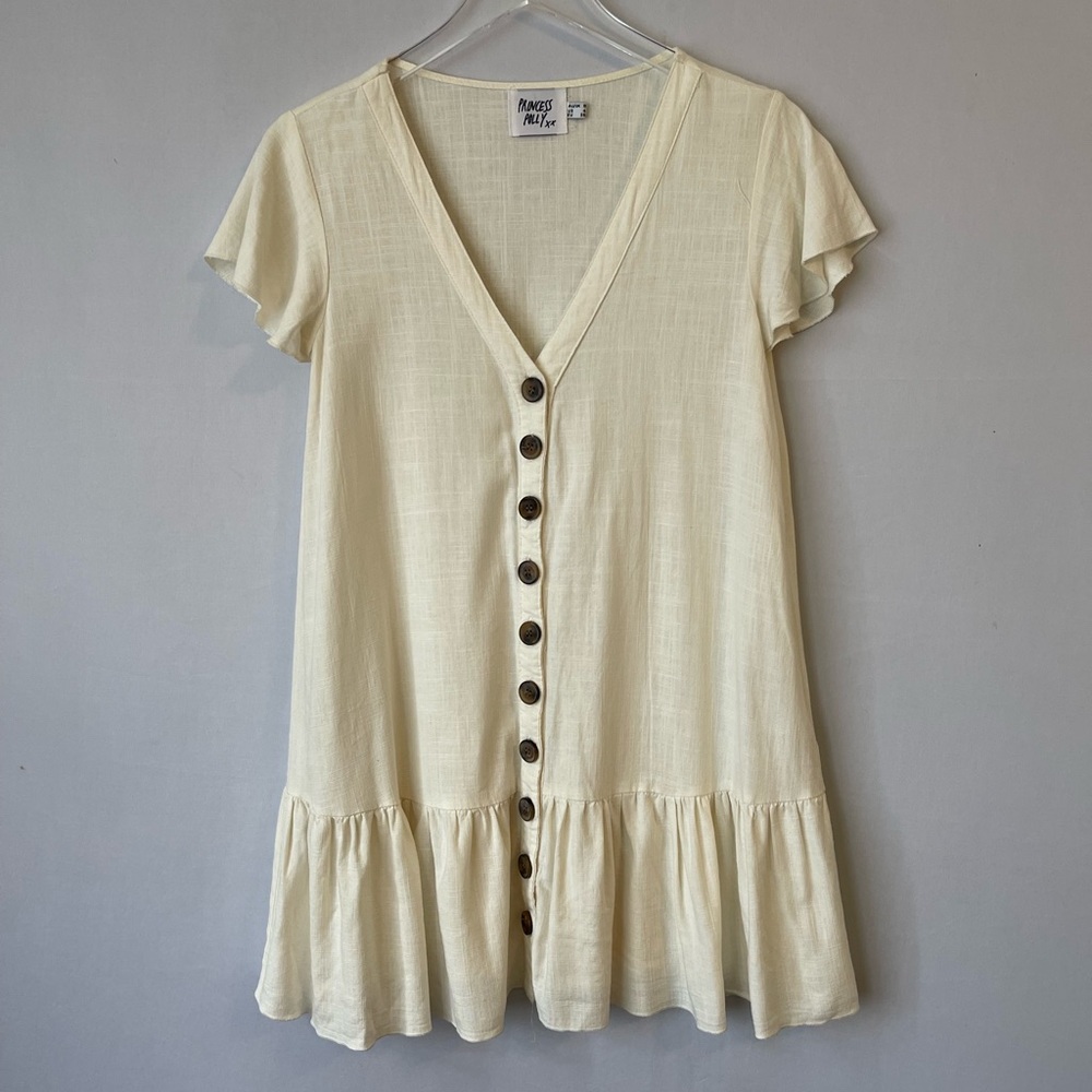 Princess Polly‎ Linen Blend Ruffled Button Mini Dress 4 - Picture 5 of 11